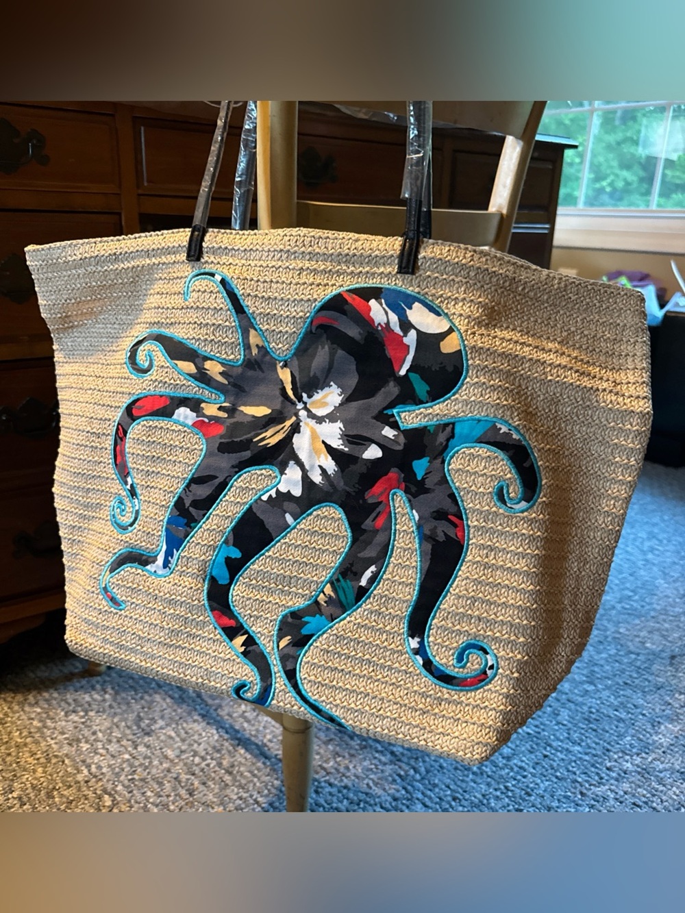 Vera Bradley Seashore Straw Beach Tote Bag with Colorful Octopus NWT
